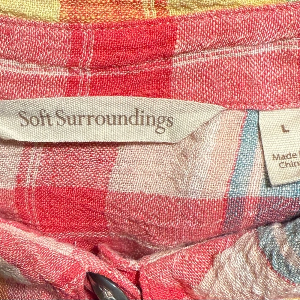SOFT SURROUNDINGS Comfy Red and Green Button Down Shirt Womens Sz LARGE - Picture 10 of 14
